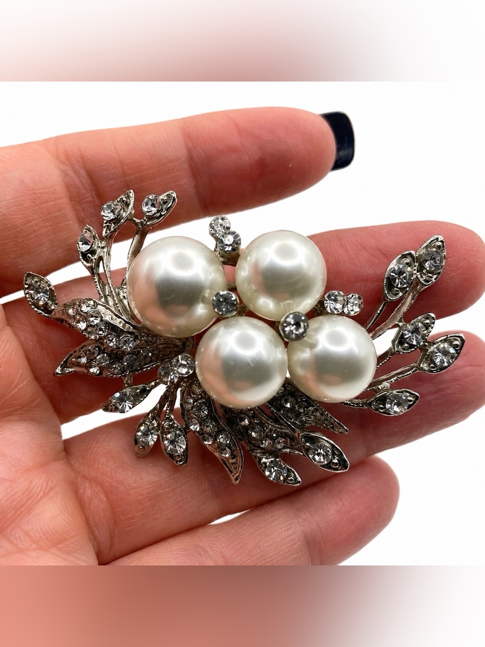Pearl Brooch Vintage Inspired Silver & Diamond Pearl Brooch Pin Stunning